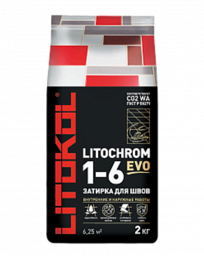 Затирка LITOCHROM 1-6 EVO Цвет: LE.105 серебристо-серый 2 кг, Litokol