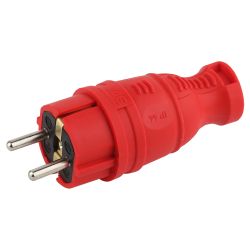 Вилка ЭРА V8-RED-IP44 каучуковая с заземлением прямая 16A IP44 красная | Электротовары
