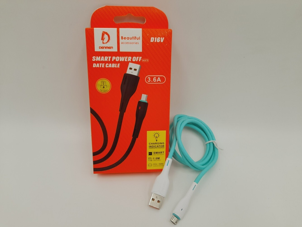 Кабель DENMEN D16V USB-microUSB 3.6A 1м TPE Green