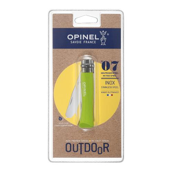 Складной нож Opinel №7 My First Opinel, зеленый, блистер c клинком из стали Sandvik™ 12С27, рукоять дерево (Бук)