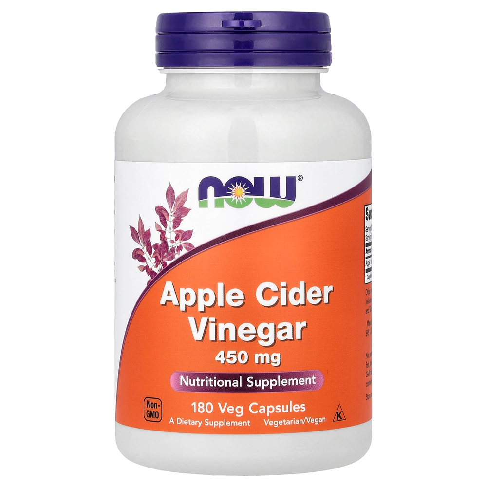 NOW Foods, яблочный уксус, 450 мг, 180 растительных капсул