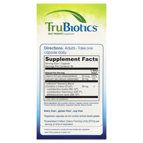 TruBiotics, Здоровье пищеварительной системы, влагалища и костей для женщин, 30 вегетарианских капсул