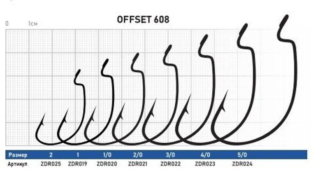 Крючок Offset ZUB 608  # 3/0 (упак. 5 шт)