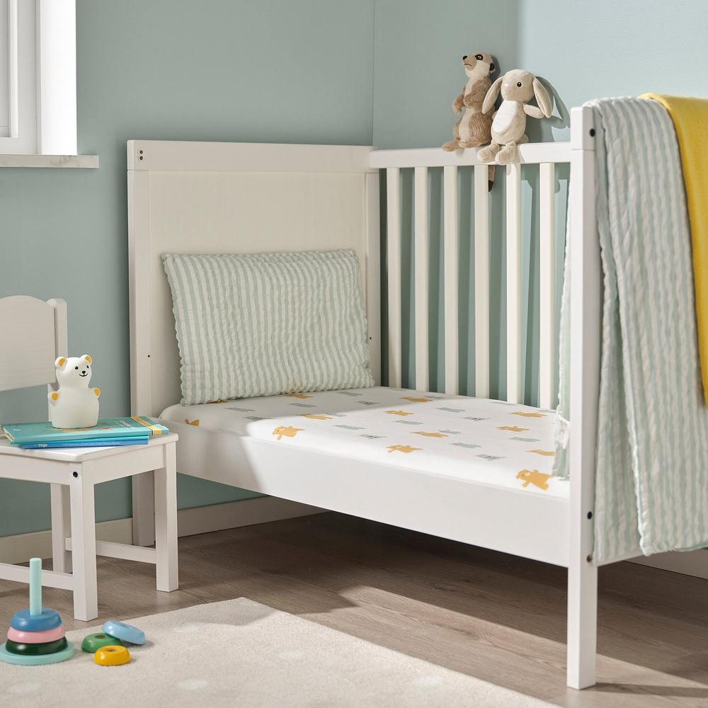 IKEA LEN  (ИКЕА ЛЕН)  -  Простыня детская - белая с рисунком мишек, 2 шт. 60x120 см
