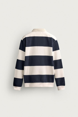 ZARA ПОЛО В ПОЛОСКУ ИЗ ПИКЕ RELAXED FIT, БЕЛЫЙ/МОРСКОЙ СИНИЙ