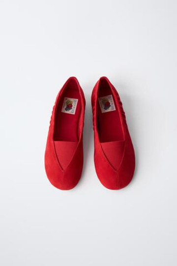 ZARA - FRUIT OF THE LOOM™ КОЖАНЫЕ БАЛЕТКИ, КРАСНЫЙ