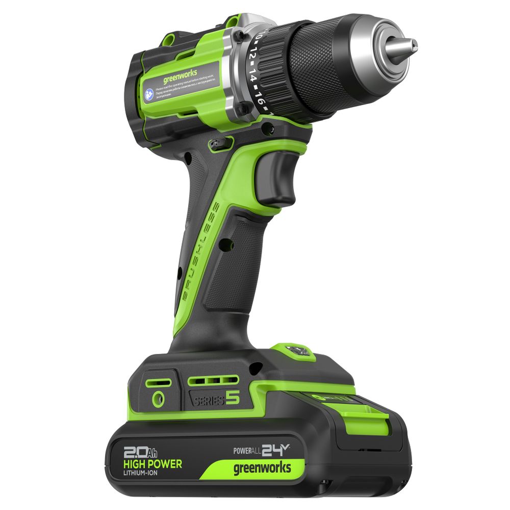 Дрель-шуруповерт акк. Greenworks DD560, 24V, б/щет, 30/60 Нм,13мм, Anti-kickback,1х2Ач,ЗУ,кор (3708407CUA)