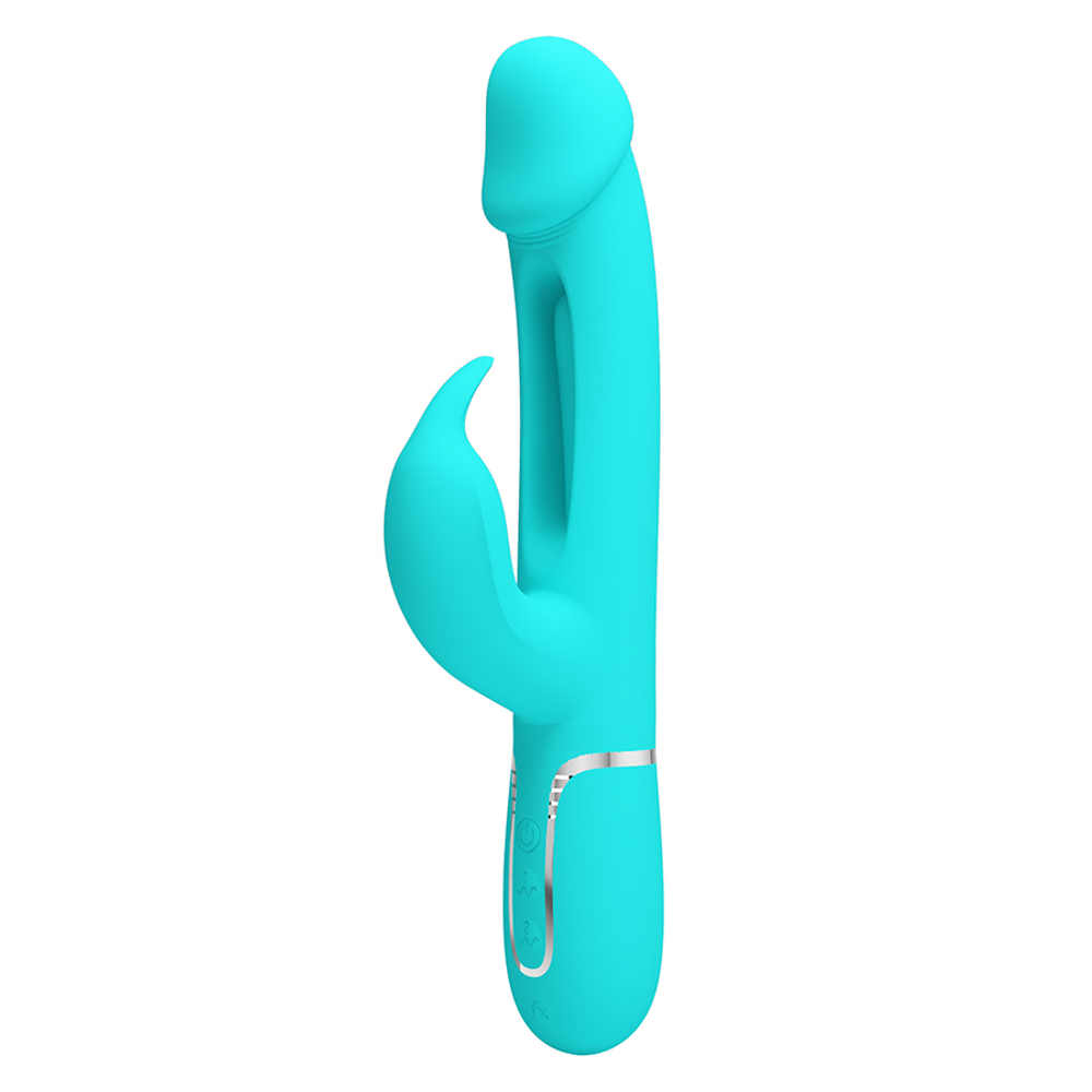 Бирюзовый вибратор-кролик 23,2см с фингерингом Pretty Love Twinkled Tenderness Kampas Flicking Vibrator Rabbit BW-500025-1