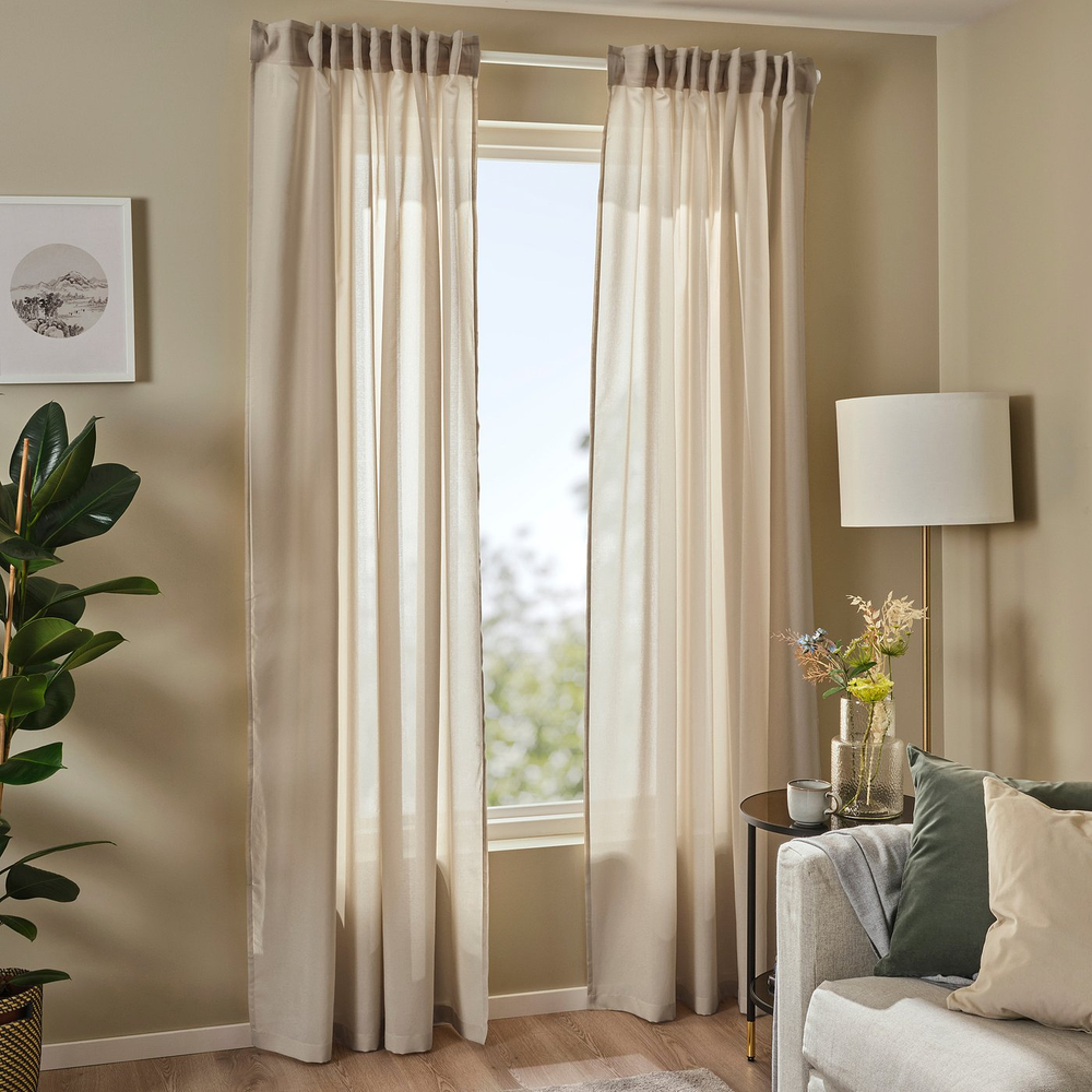 IKEA ROSENROBINIA  (ИКЕА РОСЕНРОБИНИА)  -  Тюль, 2 шт. - бежевый/на ленте 145х300 см