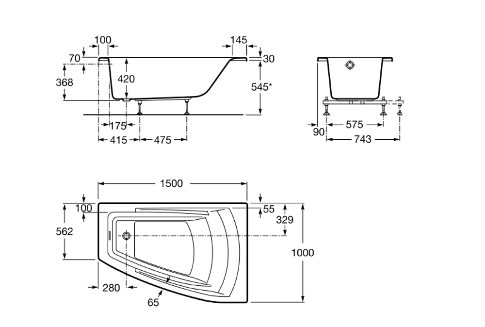 Акриловая ванна Roca Hall Angular 150х100 ZRU9302865 правая