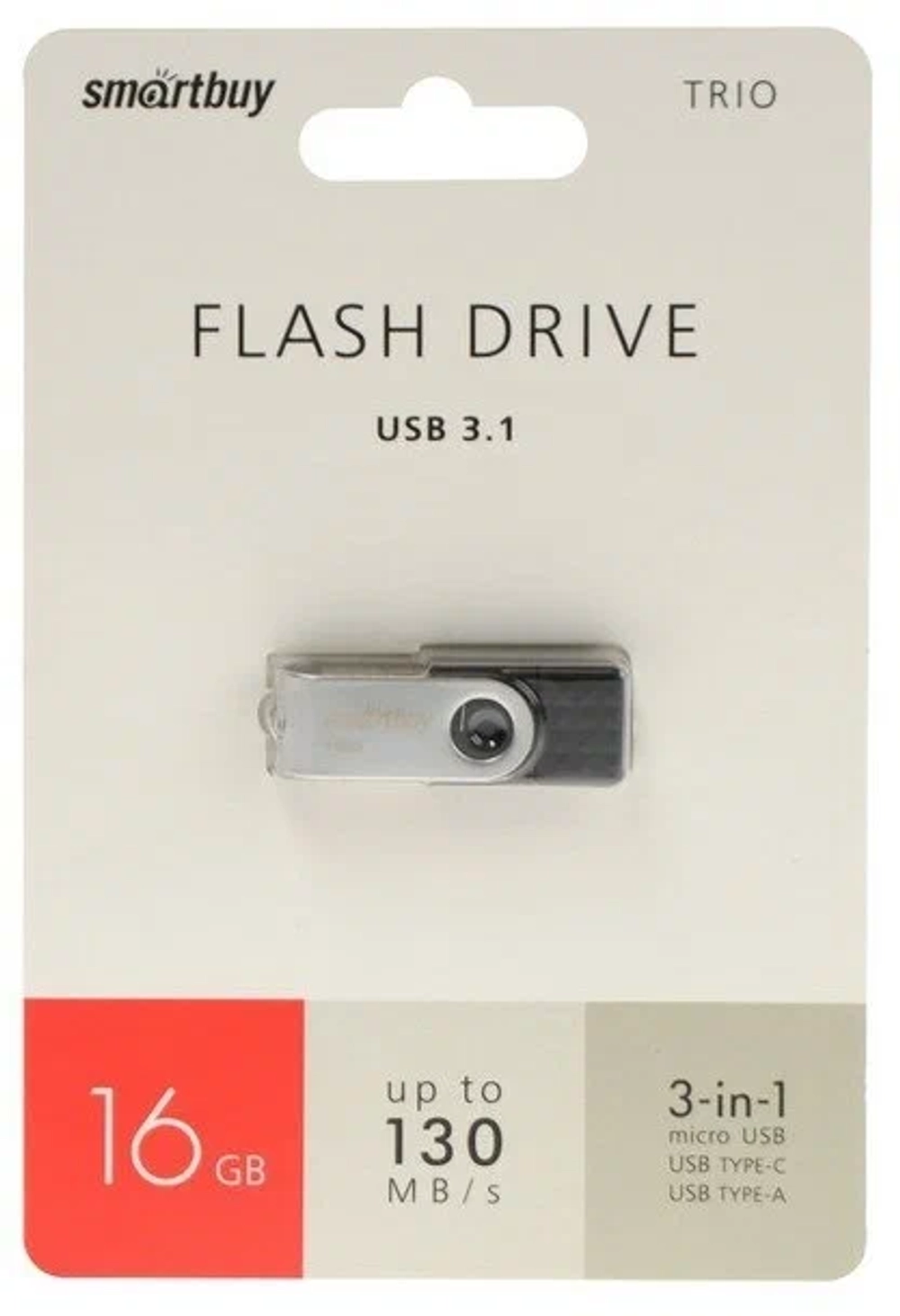 Флешка 16-GB SMART-BUY Trio 3-in-1 (USB Type-A + USB Type-C + micro USB)