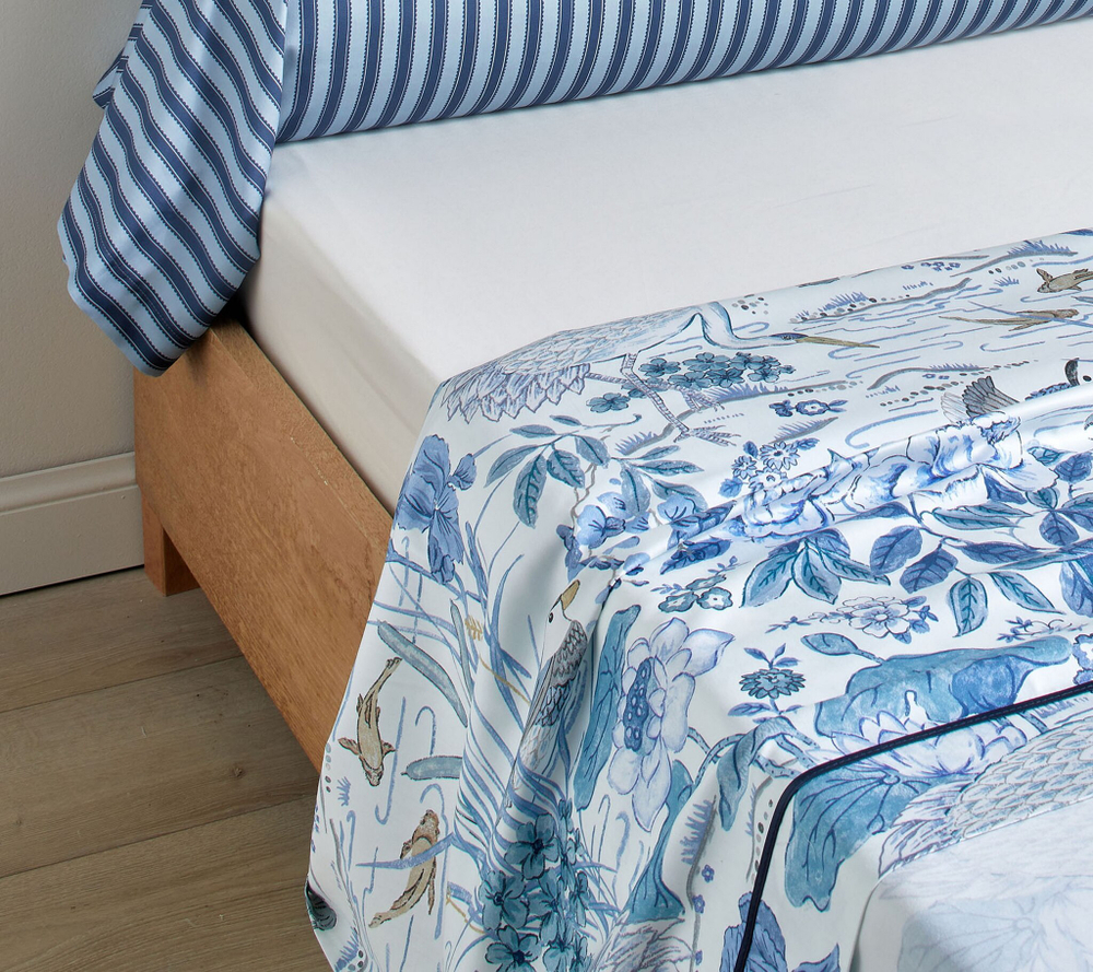Постельное белье WATER GARDEN bleu 200х220 Blanc des Vosges 2 спальное евро Голубой