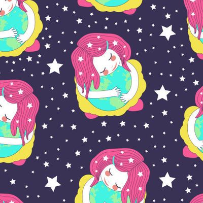 милая маленькая девочка обнимает земной шар. концепция заботы о планете Земля. забота об окружающей среде. девушка спит на планете.