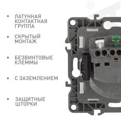 Розетка ЭРА Серия 12 12-2102-16 2P+E Schuko со шторками 16А-250В Эра12 титан | Эра 12
