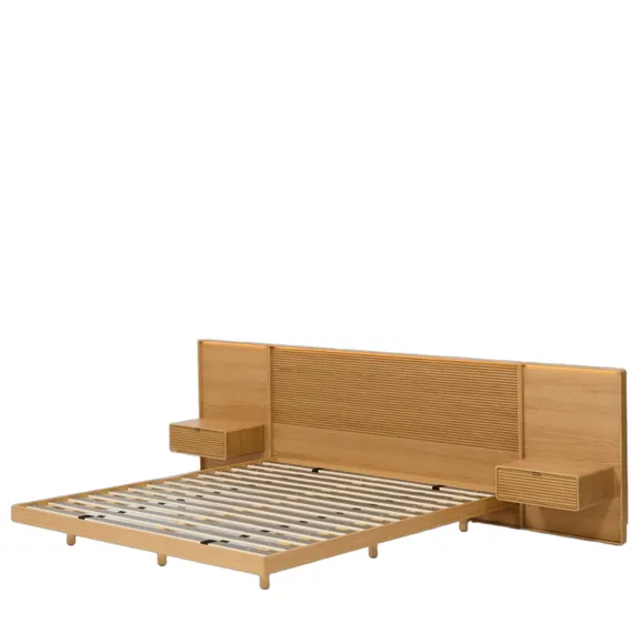 Кровать Norlen с 2 тумбочками из натурального шпона дуба, с подсветкой, 180 x 200 см