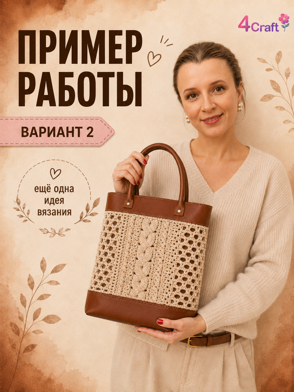 Набор для изготовления сумки (дно и верхняя часть с ручками) коричневый