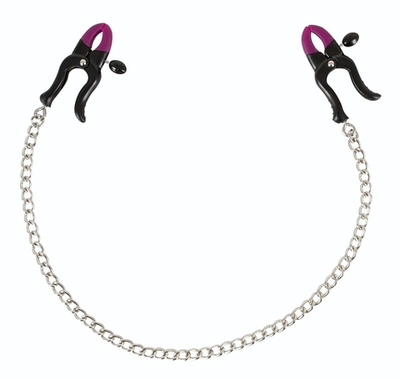 Зажимы на соски Silicone Nipple Clamps с цепочкой (Цвет: черный с серебристым)