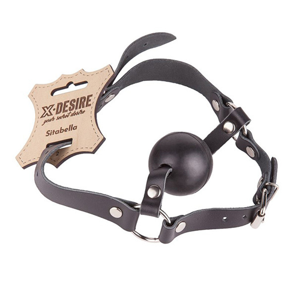 Чёрный кляп-шар 4,5см на кожаных ремешках с пряжкой Sitabella BDSM Accessories 3006-1