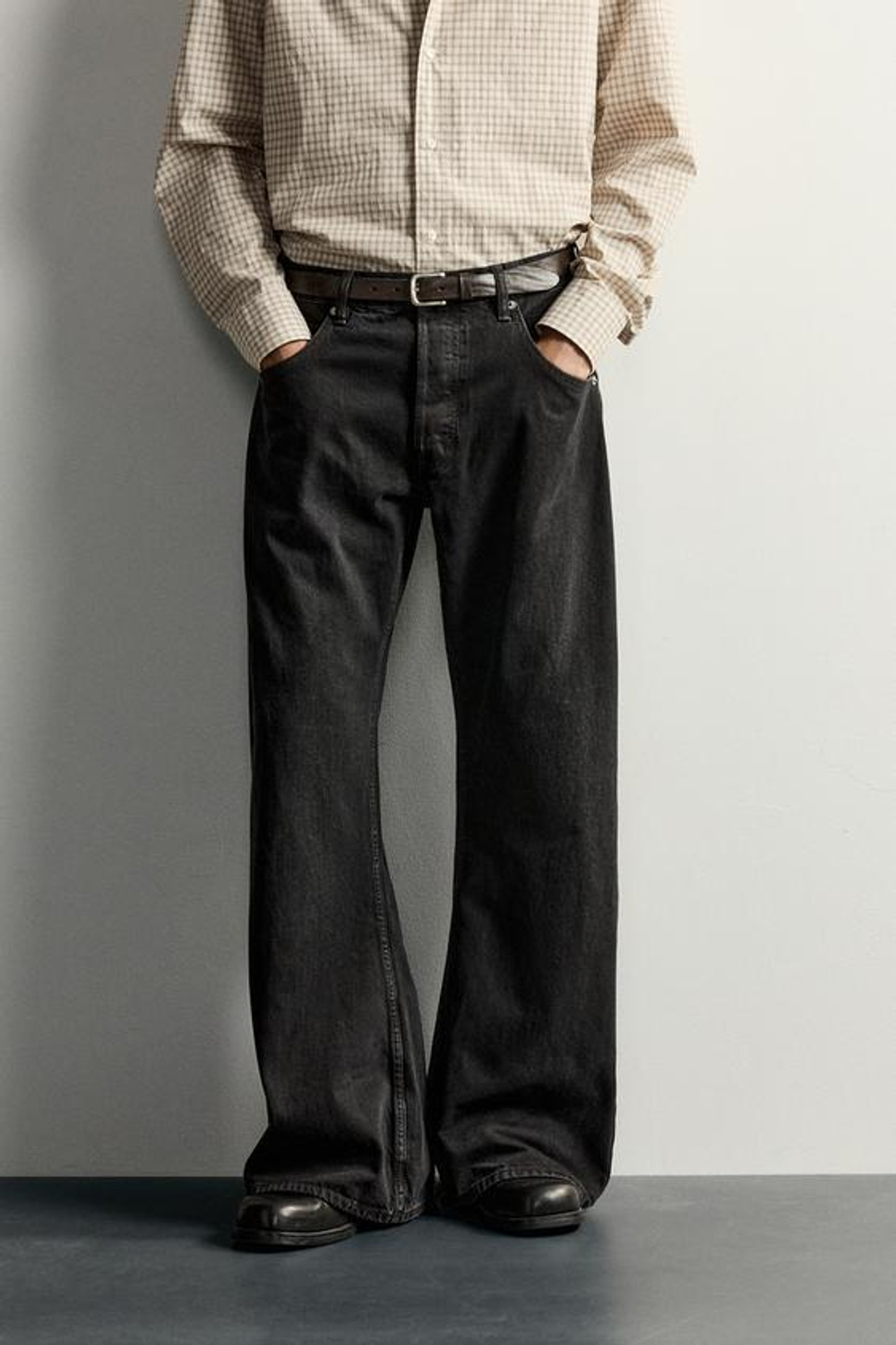 ZARA ДЖИНСЫ BARREL FLARE FIT, ЧЕРНЫЙ