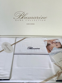 Постельное белье 2 спальное евро Blumarine Profilo Blu Bianco