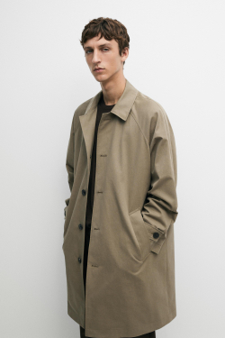 Massimo Dutti Длинный тренч оверсайз из 100% хлопка, кротово-коричневый