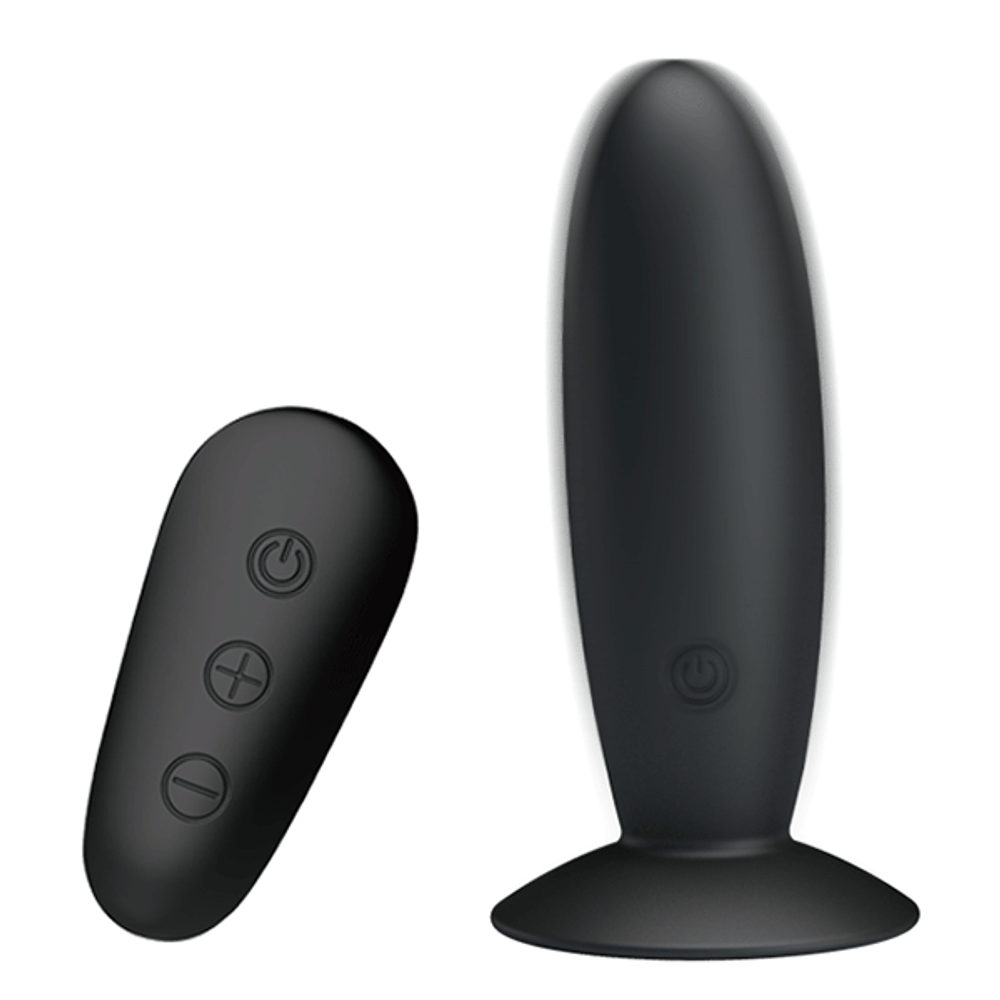 Черный анальный вибростимулятор 11см с пультом ДУ Mr.Play Remote Control Vibrating Plug BI-040045W-MR