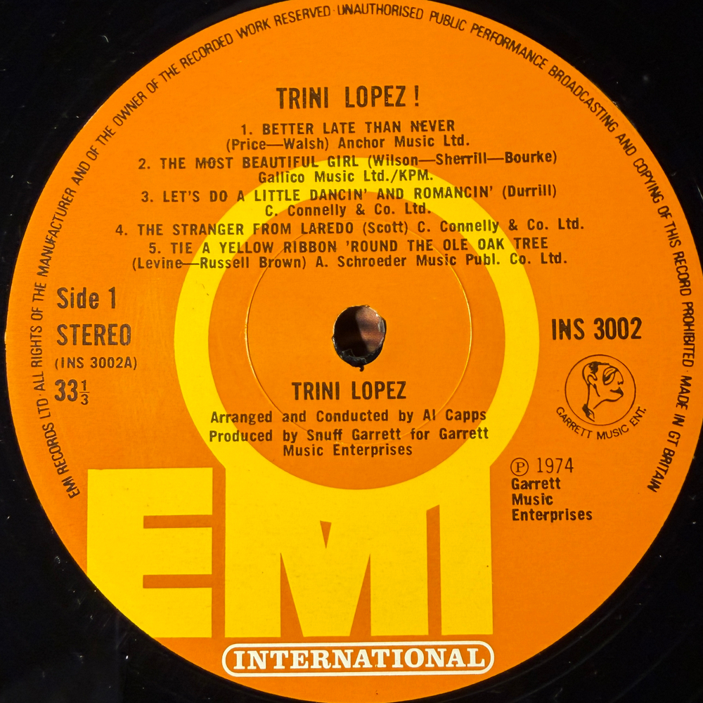 Trini Lopez ‎– Trini Lopez (Англия 1974г.) Promo