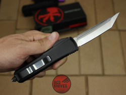 Нож Microtech UTX-85 T/E - черная рукоять, танто клинок, сатин + запчасти RK-390