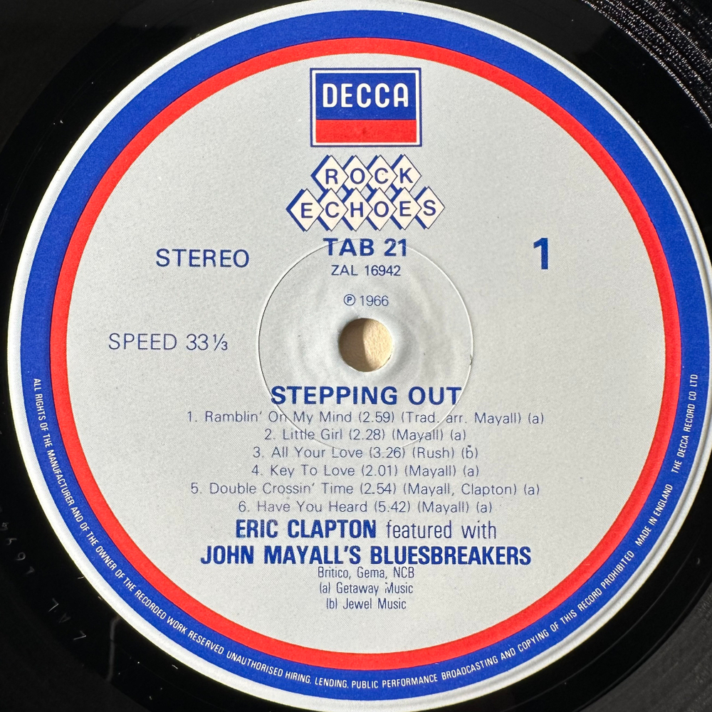 Eric Clapton Featured With John Mayall's Bluesbreakers ‎– Steppin' Out (Англия)
