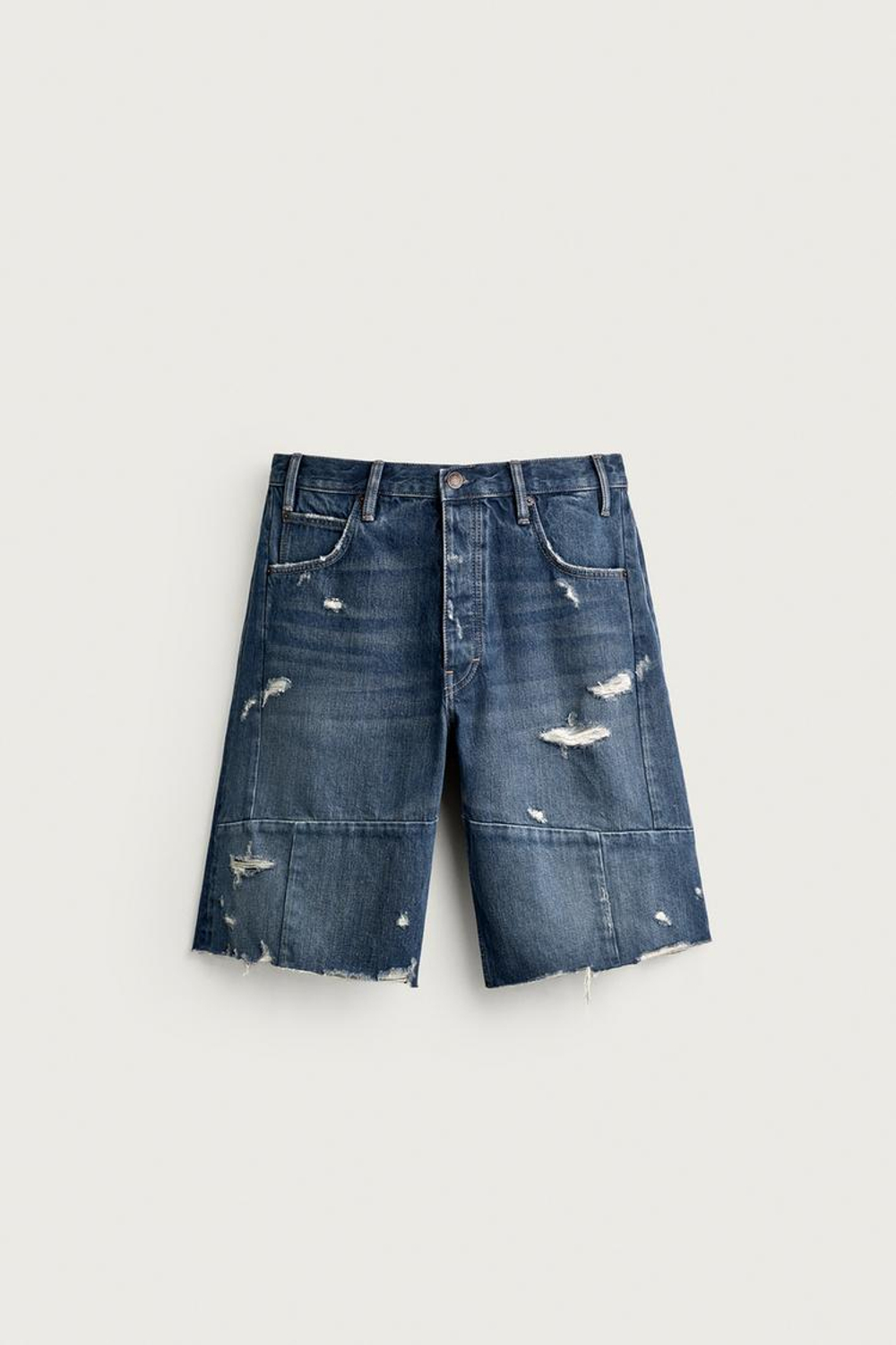 ZARA ДЖИНСОВЫЕ ШОРТЫ BAGGY FIT СО ШВАМИ, СИНИЙ