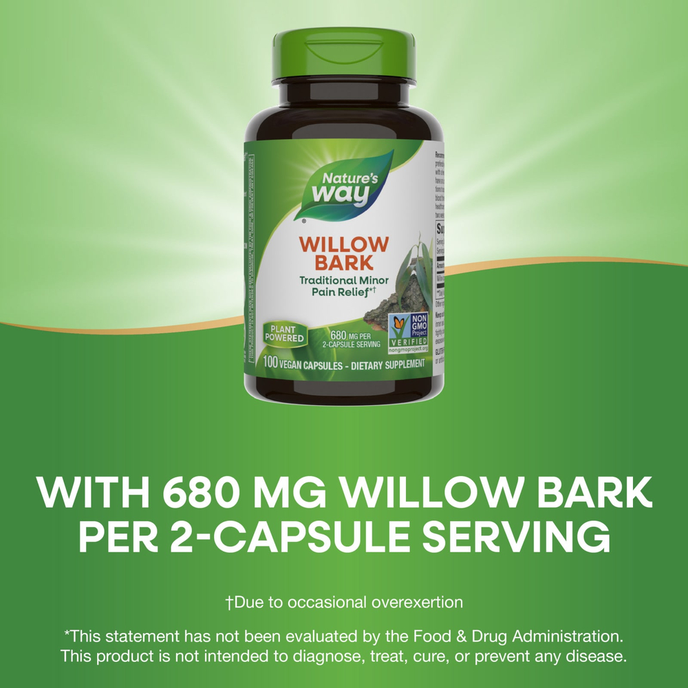 Nature's Way, кора ивы, 100 веганских капсул (340 мг в 1 капсуле)