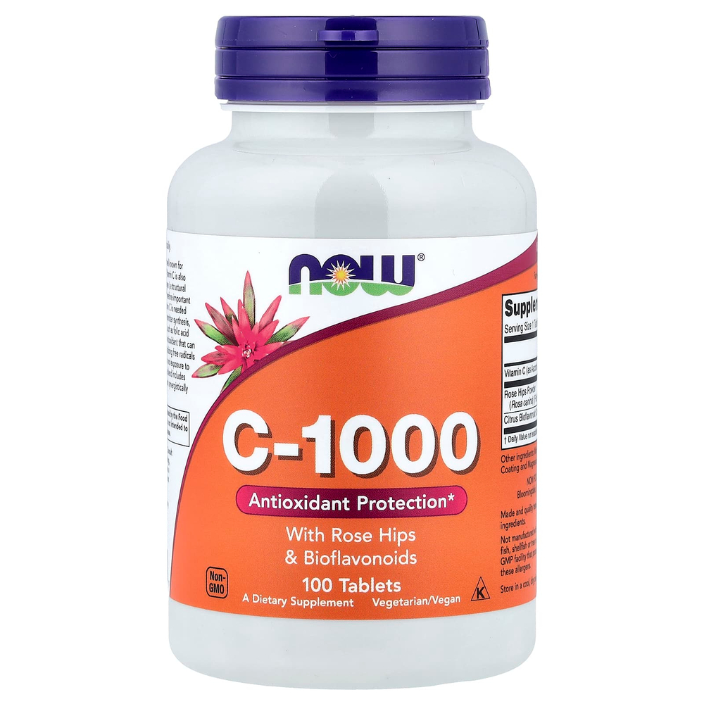 NOW Foods, C-1000, с шиповником и биофлавоноидами, 100 таблеток