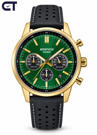 CASIO EFR-575CL-3ADF EDIFICE мужские наручные часы — хронограф на кожаном ремешке с зеленый циферблатом