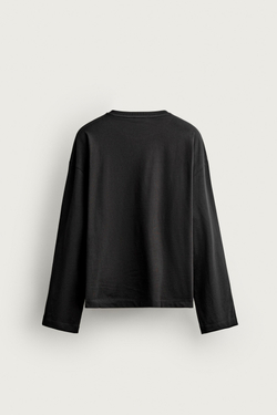 ZARA ФУТБОЛКА В ПОЛОСКУ ОВЕРСАЙЗ С ДЛИННЫМИ РУКАВАМИ, ЧЕРНЫЙ