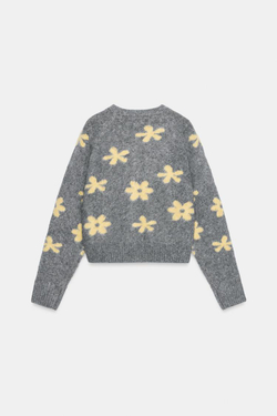 ZARA ЖАККАРДОВЫЙ КАРДИГАН С ЦВЕТОЧНЫМ ПРИНТОМ, СЕРЫЙ