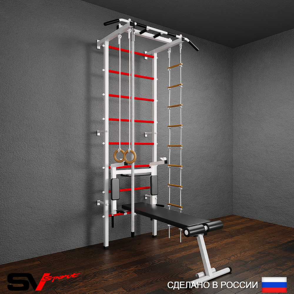 Шведская стенка Sv Pro 805 (Турник Pro/Брусья/стойка/Скамья/Канат/Кольца/Лестница)