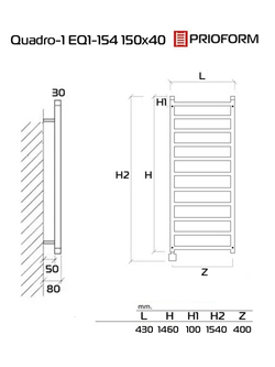 Quadro-1 EQ1 150x40 см Полотенцесушитель электрический