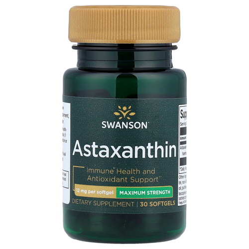Swanson Vitamins, Астаксантин, максимальная эффективность, 12 мг, 30 мягких таблеток