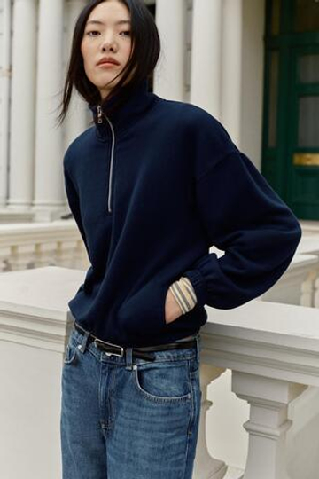 ZARA ТОЛСТОВКА С МЕТАЛЛИЧЕСКОЙ МОЛНИЕЙ, МОРСКОЙ СИНИЙ