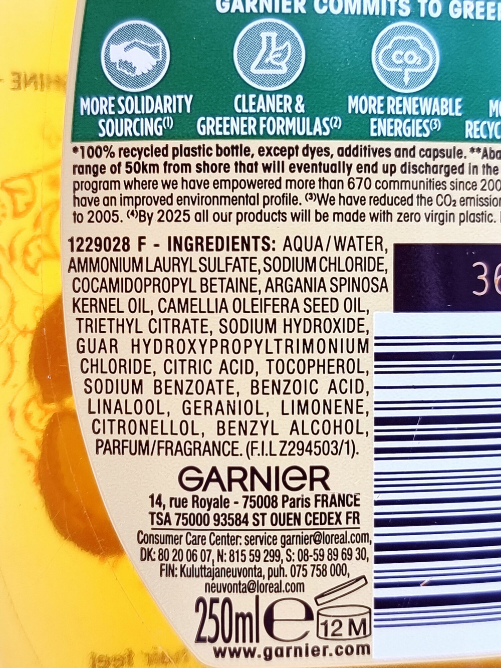 Garnier Respons Шампунь Marvelous Nectar с маслом арганы и камелии, для ослабленных и сухих волос, 250 мл (из Финляндии)