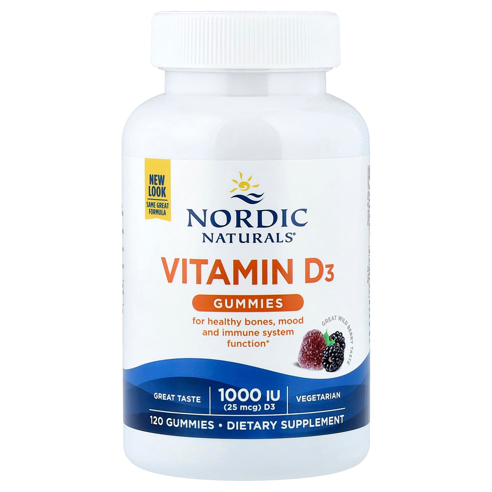 Nordic Naturals, жевательный витамин D3, со вкусом лесных ягод, 25 мкг (1000 МЕ), 120 жевательных таблеток
