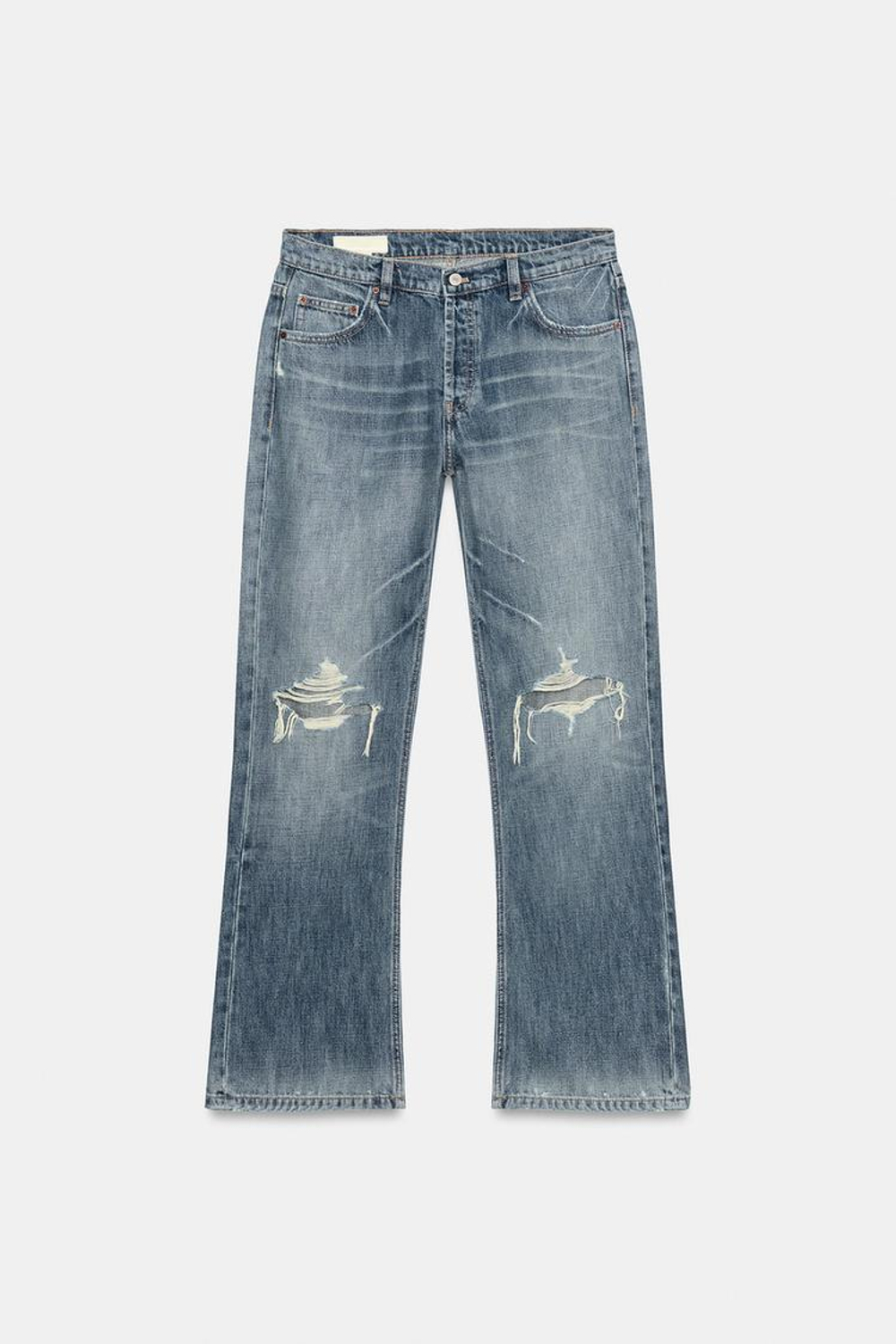 ZARA ДЖИНСЫ TRF STRAIGHT С НИЗКОЙ ПОСАДКОЙ И РАЗРЕЗАМИ, СИНИЙ