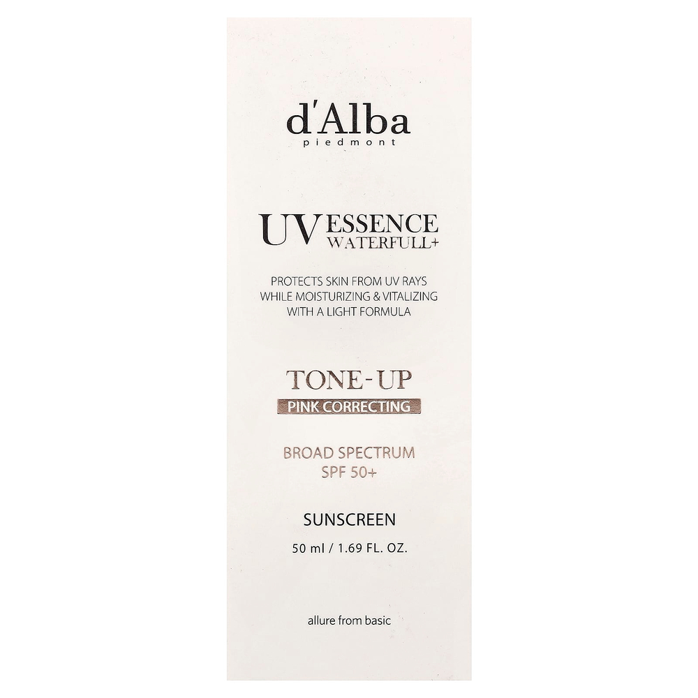 d'Alba, UV Essence Waterfull + Sunscreen, корректирующий розовый тон, SPF 50+, 50 мл (1,69 жидк. Унции)
