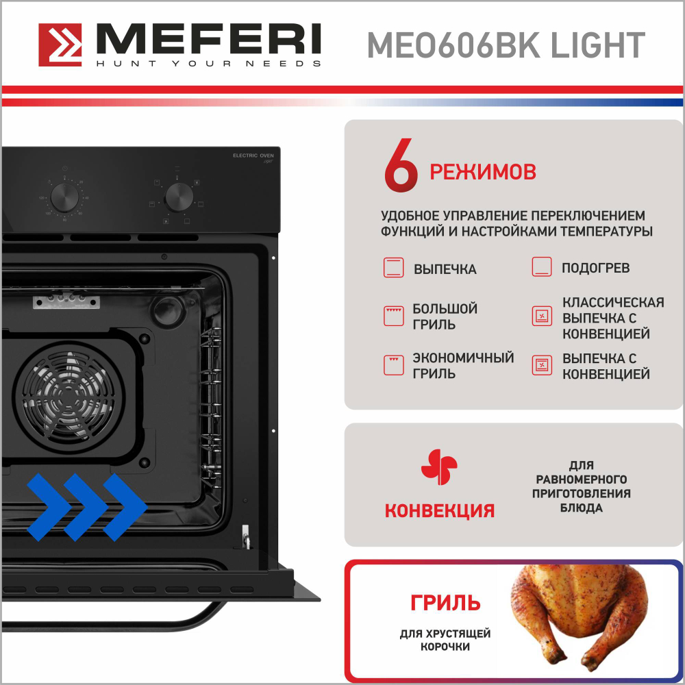 Электрический духовой шкаф Meferi MEO606BK LIGHT фото 5