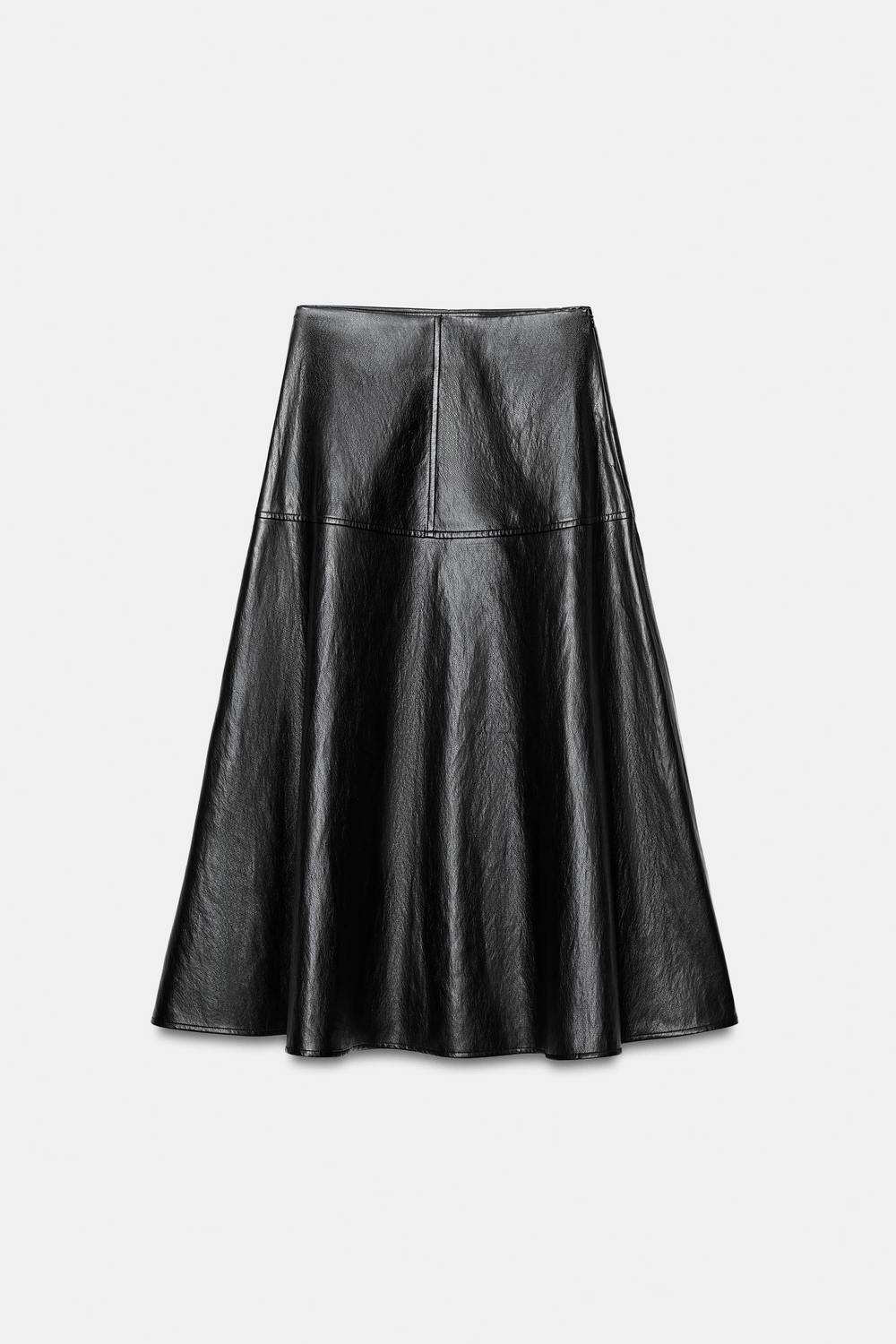 ZARA ЮБКА-НАКИДКА МИДИ ИЗ ИСКУССТВЕННОЙ КОЖИ, ЧЕРНЫЙ