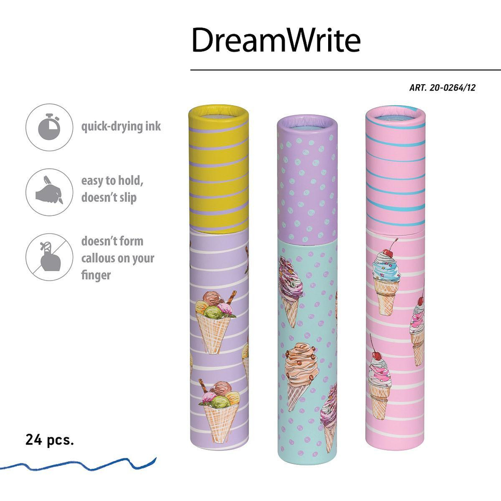 Ручка шариковая 0.7 мм, синяя DreamWrite "Сахарный рожок" 3 вида (BrunoVisconti)