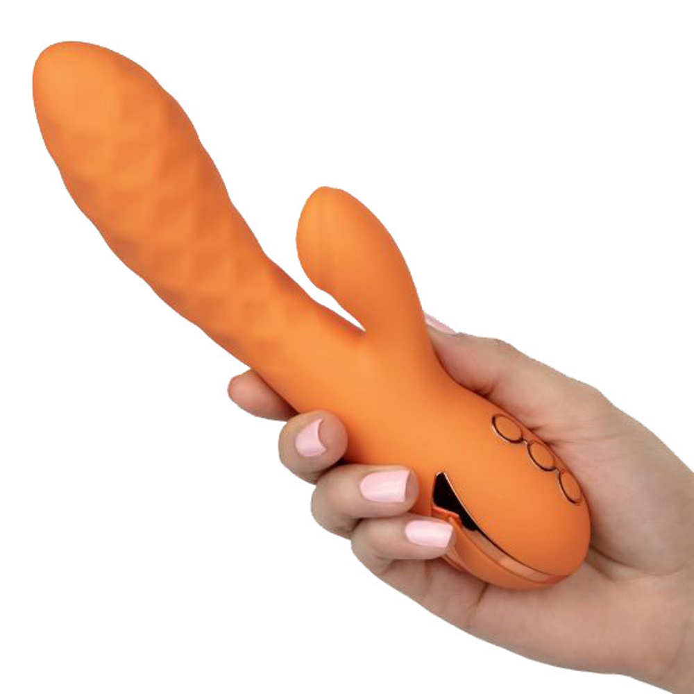 Оранжевый вибромассажер-кролик 21,5см с пульсирующим воздействием California Exotic Novelties Newport Beach Babe SE-4350-43-3