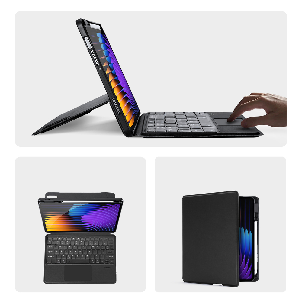 Защитный чехол подставка с клавиатурой (RUS) от Dux Ducis для Xiaomi Pad 7 и 7 Pro, серия DK Series Keyboard, русская клавиатура с подсветкой