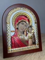Казанская БМ, икона арочная, красное дерево, эмаль 150х200