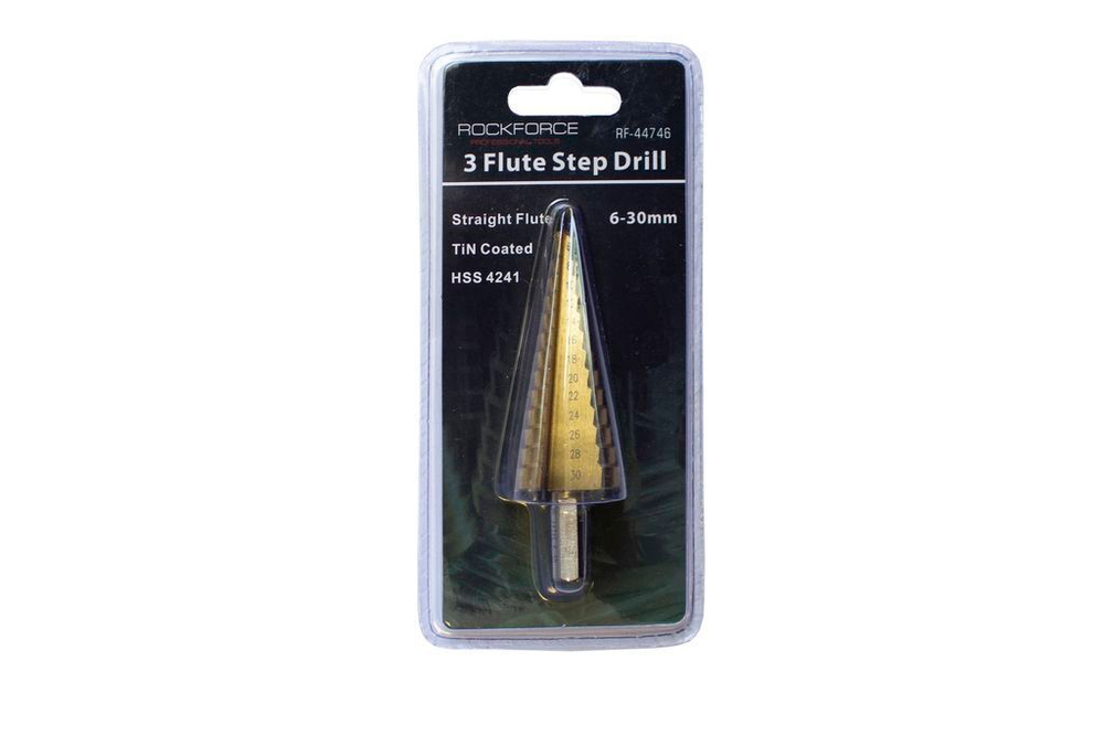 Сверло ступенчатое TIN HSS 4241(6-30мм), в блистере RockForce##Rock FORCE RF-44746